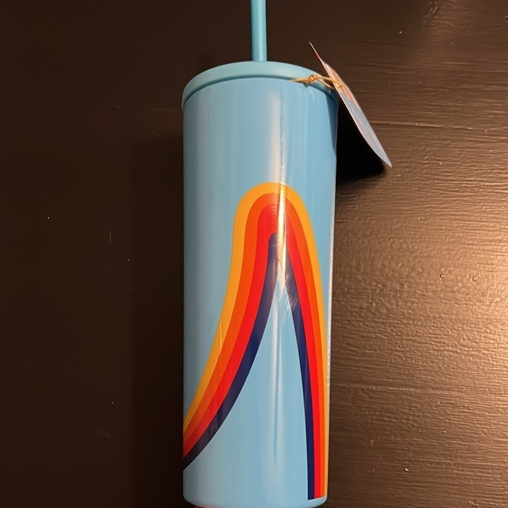 Aldi Gear 24 oz Stainless Steel Tumbler Blue Rainbow Insulated Cup with Straw